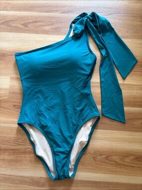J Crew NWT Bow Tie One Shoulder One Piece Swimsuit teal blue